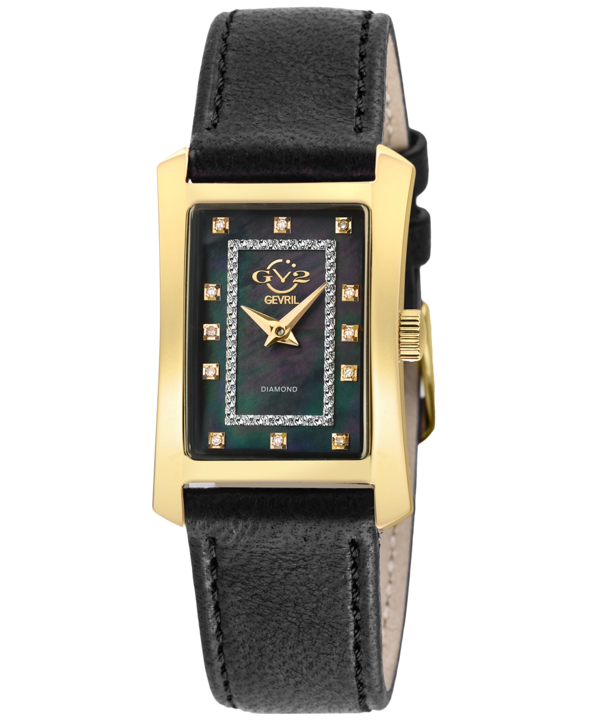 Gv2 By Gevril Women's Luino Swiss Quartz Diamond Accents Black Handmade Italian Leather Strap Watch 23mm X 29mm In Gold