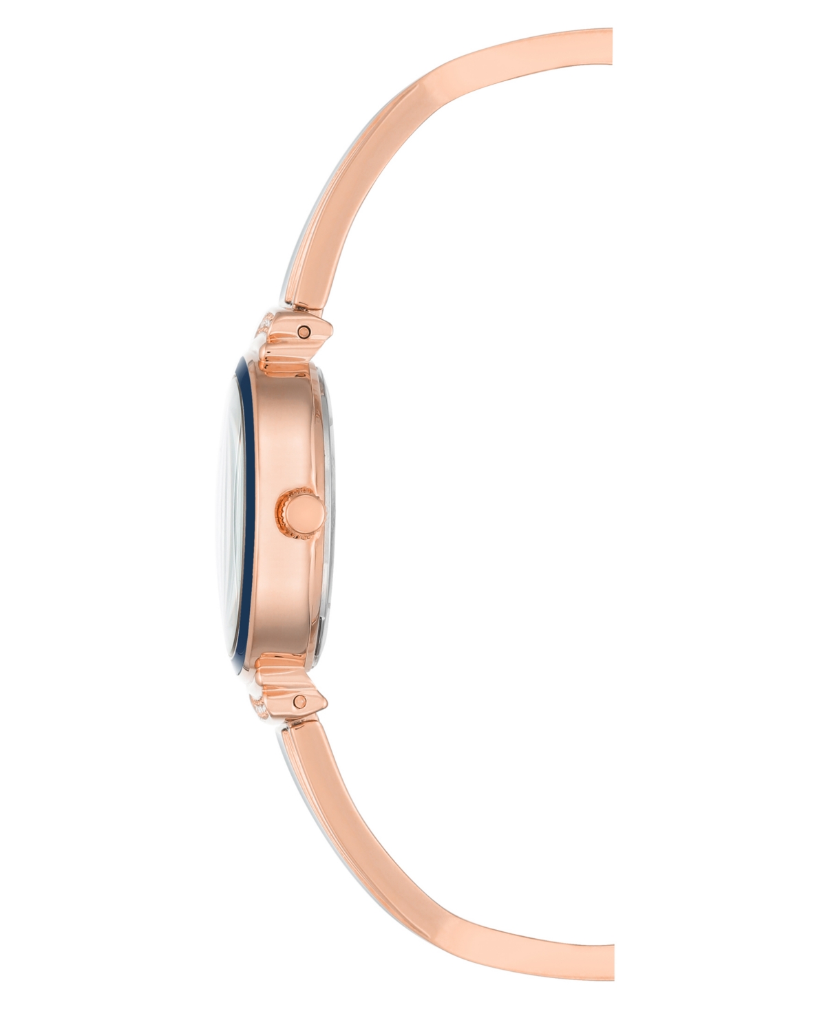 Anne Klein Women's Rose Gold-tone Alloy Bangle With Navy Enamel And Crystal Accents Fashion Watch 33mm Set 3 Pi In Rose Gold-tone,navy