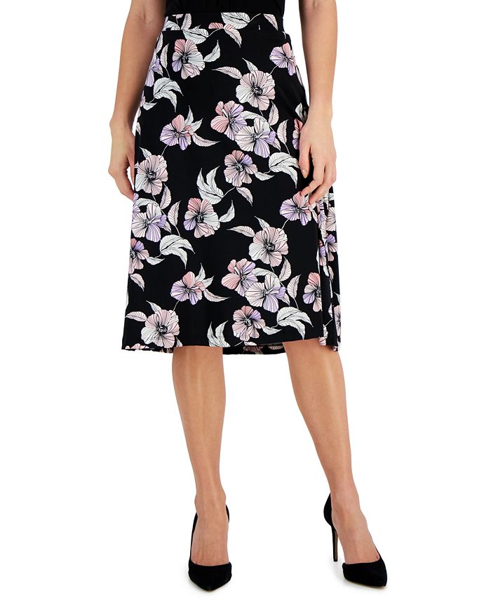 Kasper Women's Floral-Print Pull-On Midi Flare Skirt - Macy's