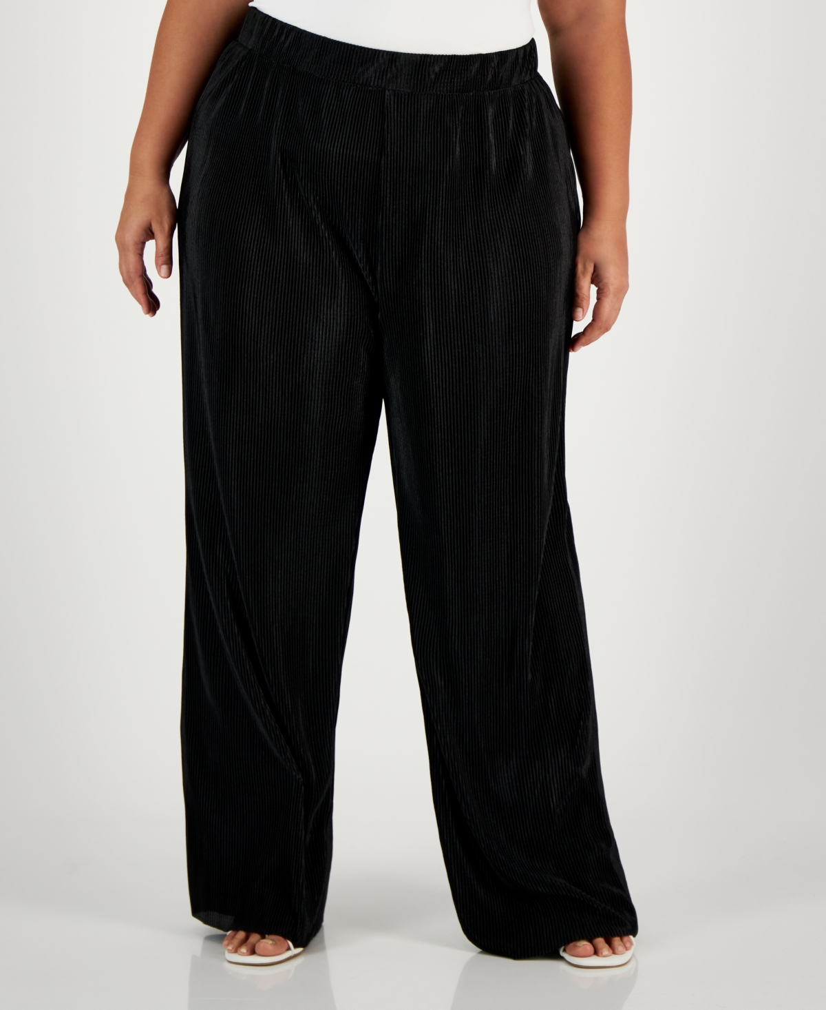 Full Circle Trends Trendy Plus Size Textured Wide Leg Pants