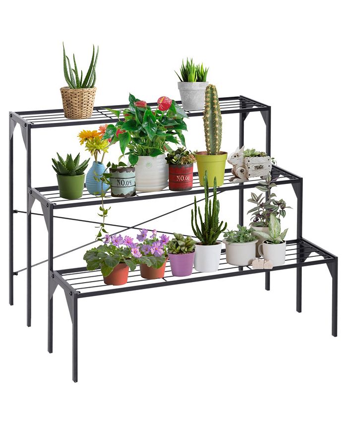 Outsunny 3-Tier Metal Plant Stand for Garden Balcony Indoor Outdoor, Black main image 0