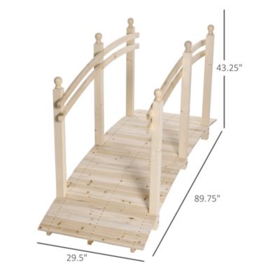 7.5' Fir Wood Garden Bridge Arc Walkway with Side Railings, Natural
