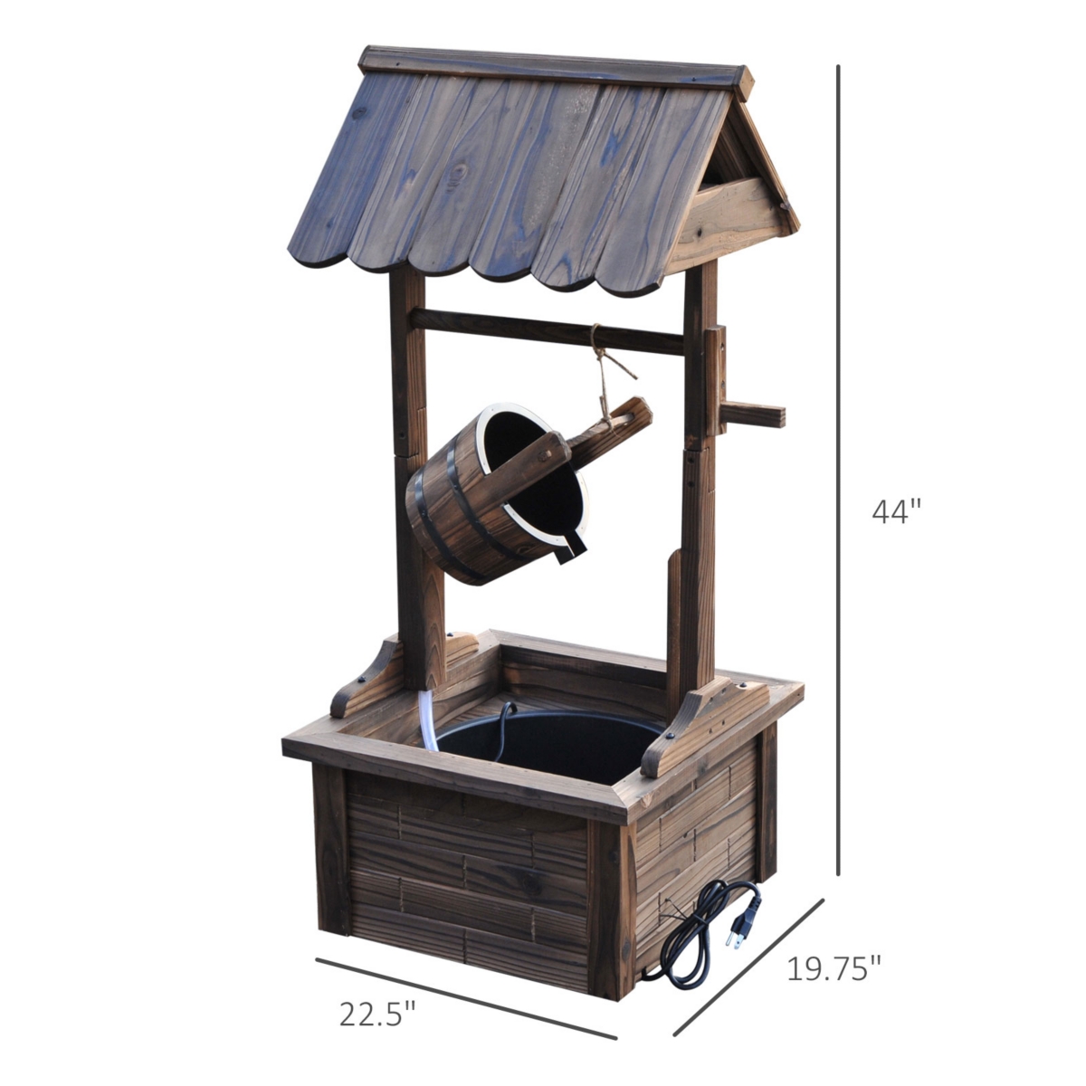 Outsunny Wishing Well Wooden Outdoor Water Fountain Backyard Decorative w/Pump - Copper