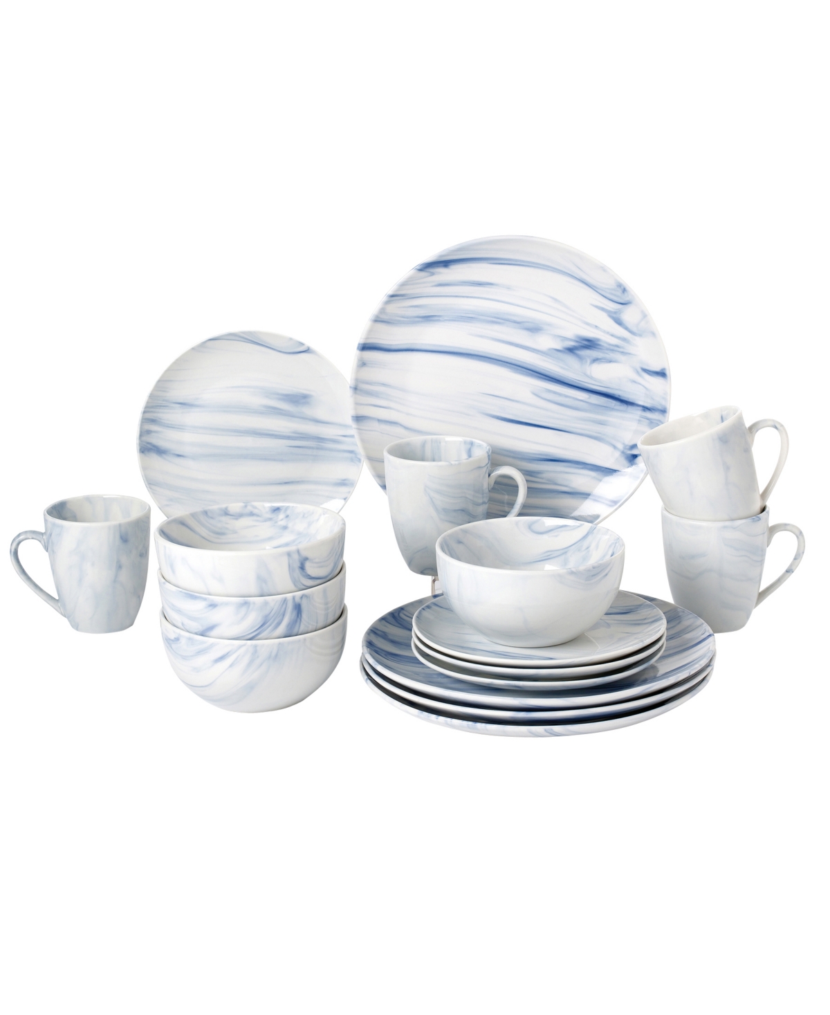 Marble 16 Piece Service for 4 Dinnerware Set - Blue