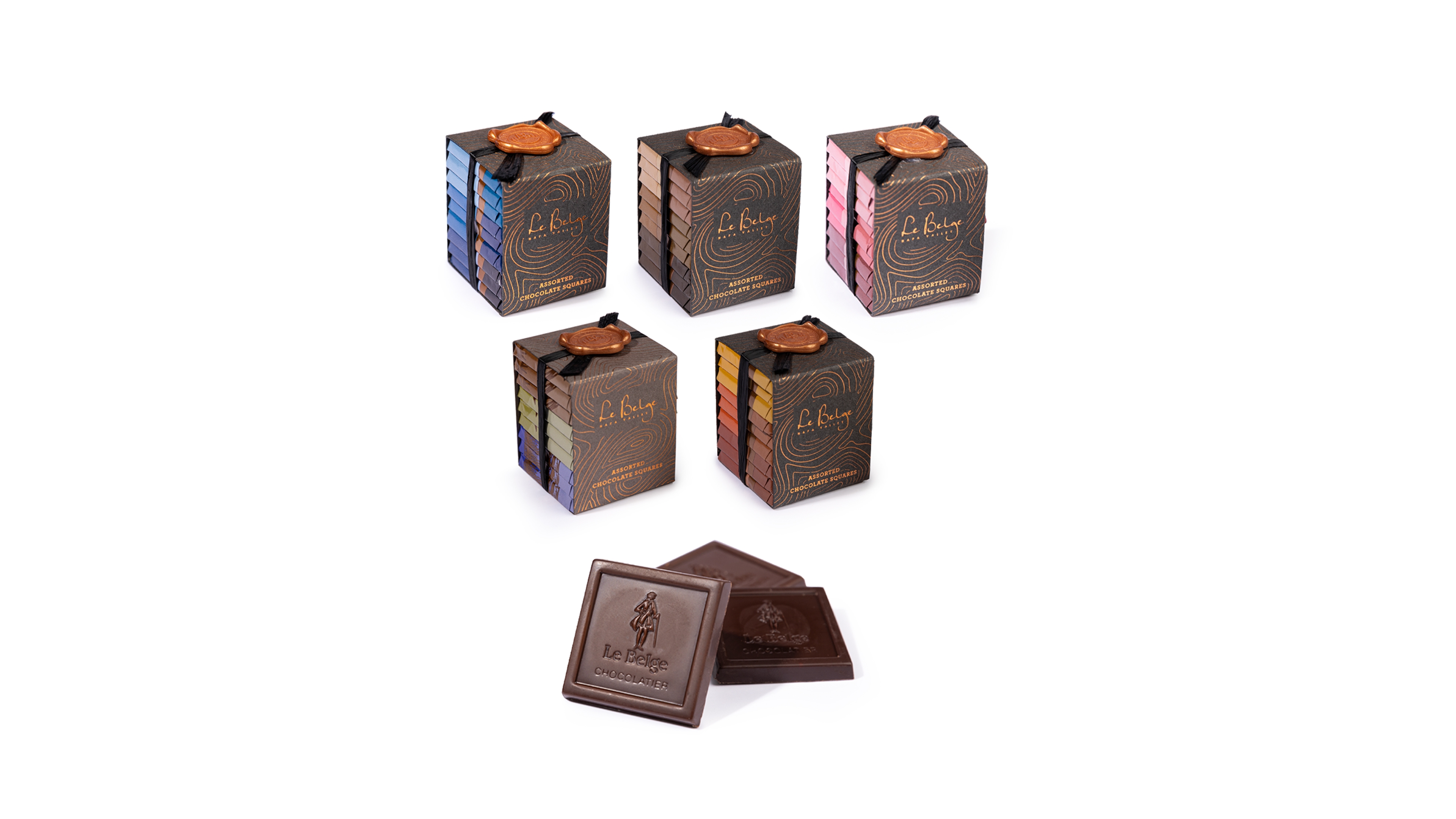 Le Belge Chocolatier Classic Squares Collection 5 Stacks of Deluxe Squares Set, 45 Pieces
