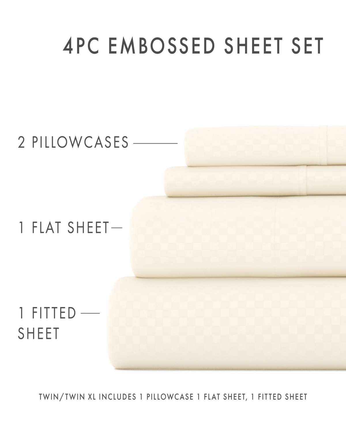 Expressed In Embossed by The Home Collection Checkered 4 Piece Bed Sheet Set,