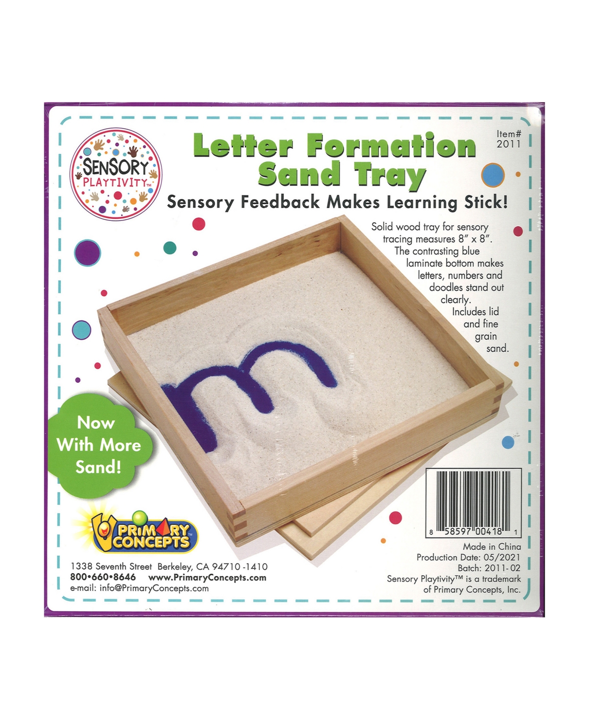 Primary Concepts Letter Formation Sand Tray, 8" X 8" In Brown