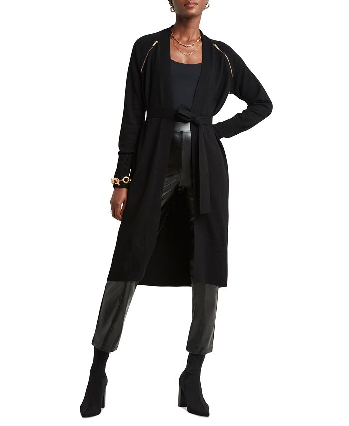 H Halston Women s Exposed Zipper Belted Long Cardigan Macy s