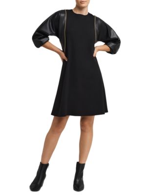 H Halston - Women's Mixed-Media Exposed-Zipper Dress