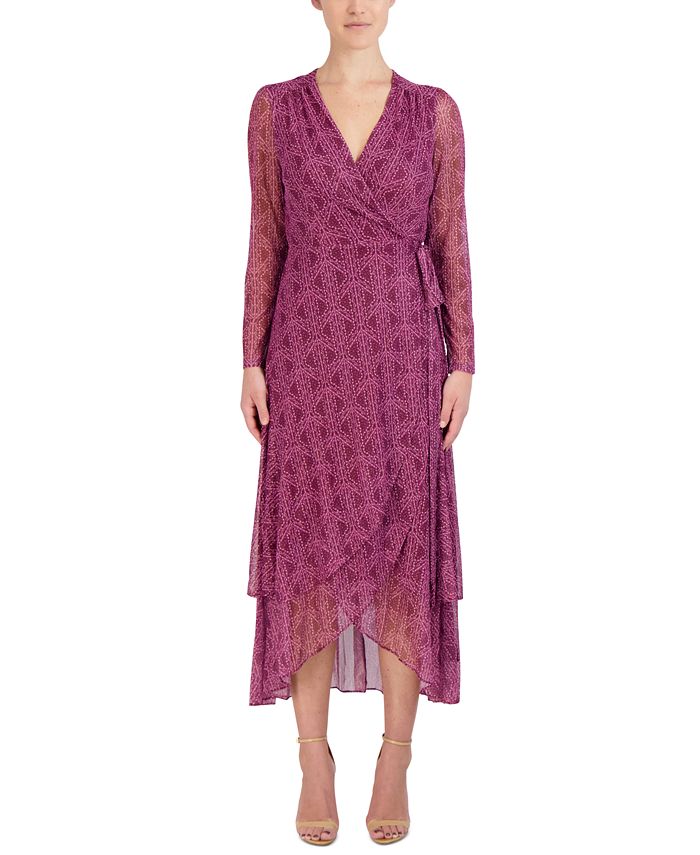 Laundry by Shelli Segal Women's Printed SheerSleeve Wrap Dress