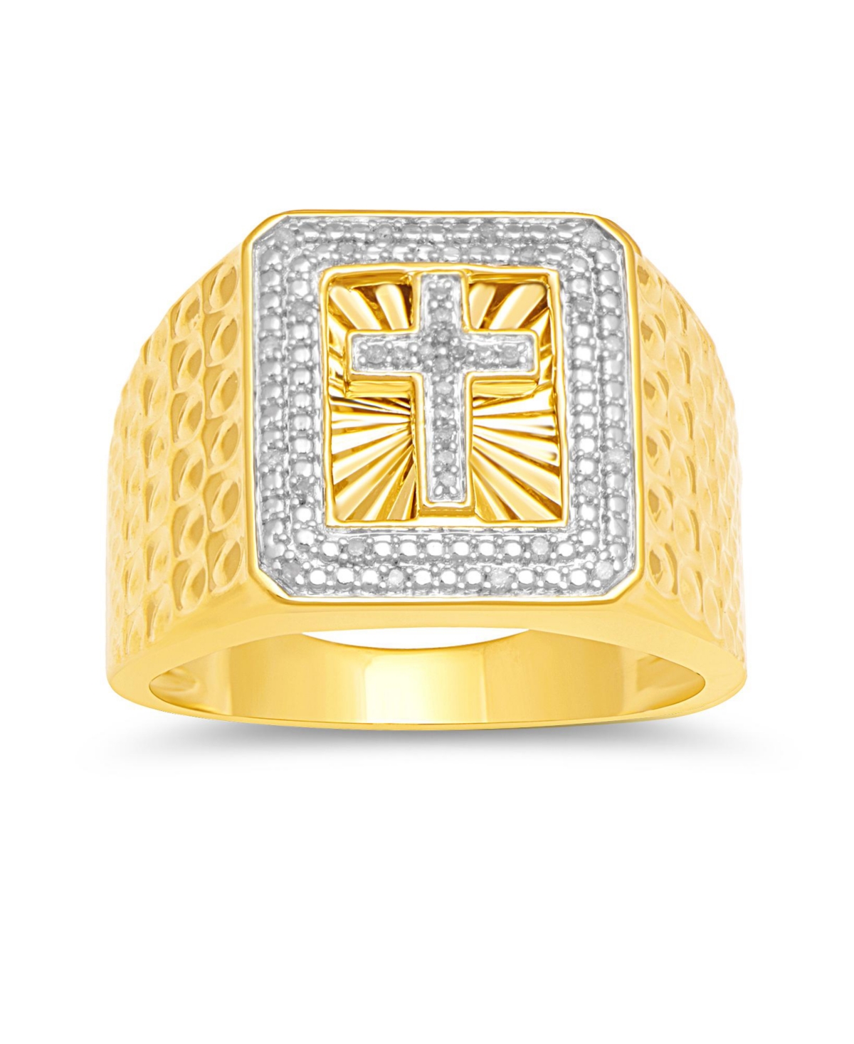 Men's Diamond Cross Ring (1/10 ct. t.w.) in 18k Gold-Plated Sterling Silver - Gold Over Silver