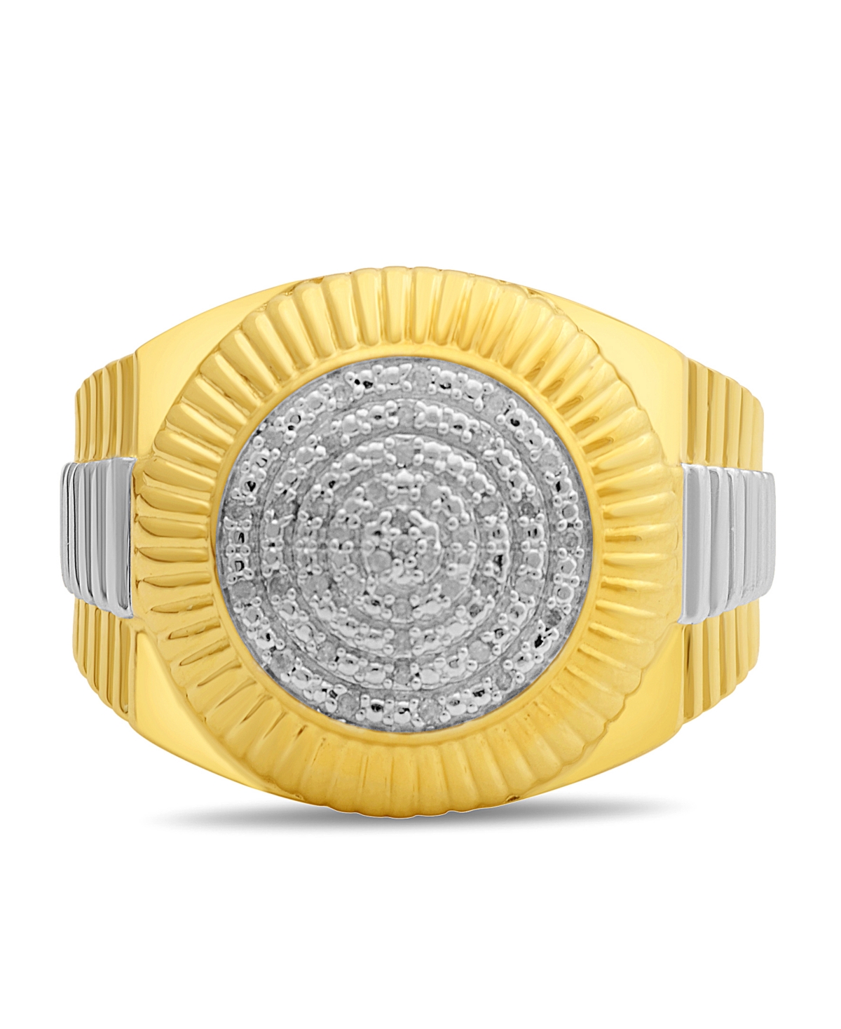 Men's Diamond Two-Tone Circle Cluster Style Ring (1/10 ct. t.w.) in 18k Gold-Plate Sterling Silver (Also in Sterling Silver)