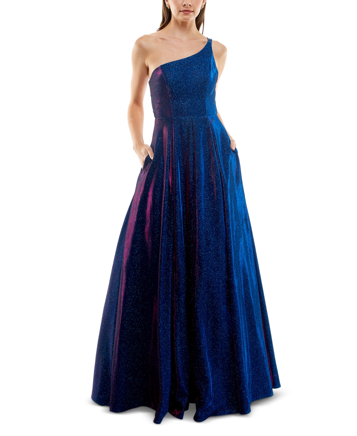 B Darlin Juniors' Strappy-back Glitter-finish Gown, Created For Macy's In Sapphire/fuschia