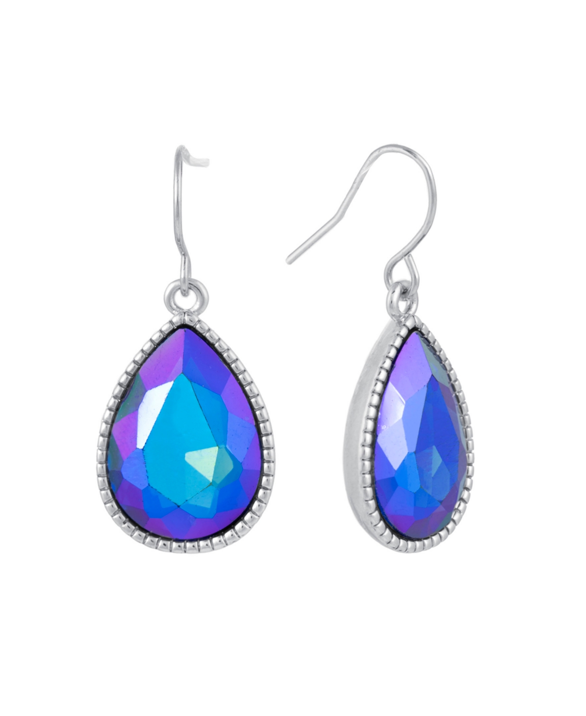 Macy's Pear Shape Crystal Drop Earrings (7/25 Ct. T.w.) In Fine Silver Plated Brass In Blue