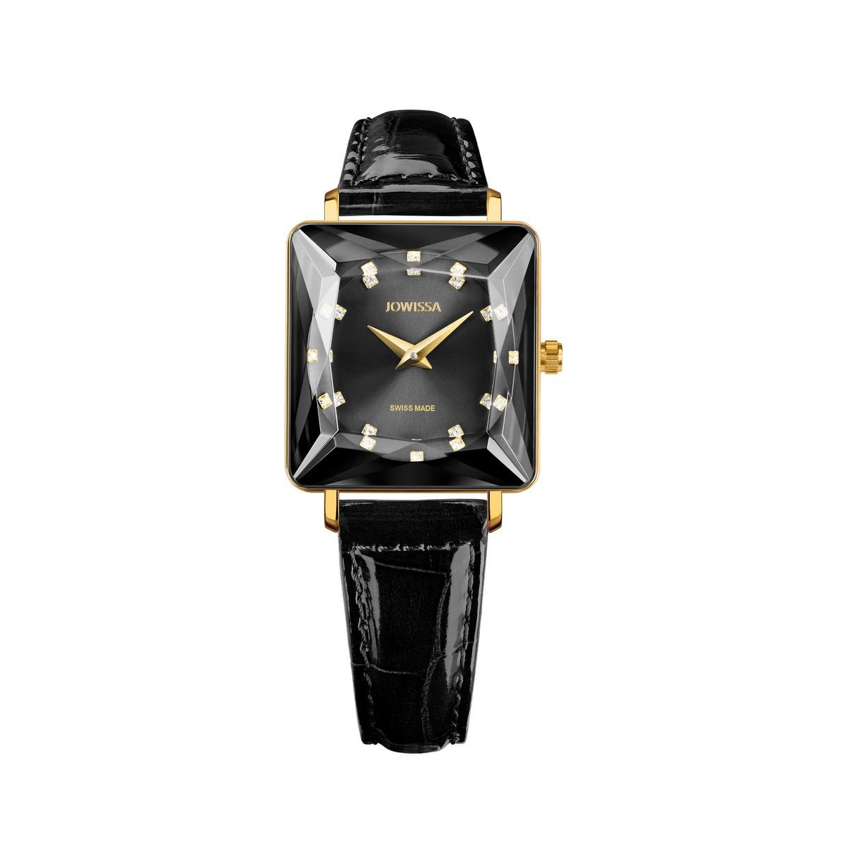 Facet Princess Swiss Gold Plated Ladies 26x27mm Watch - Black Dial - Black