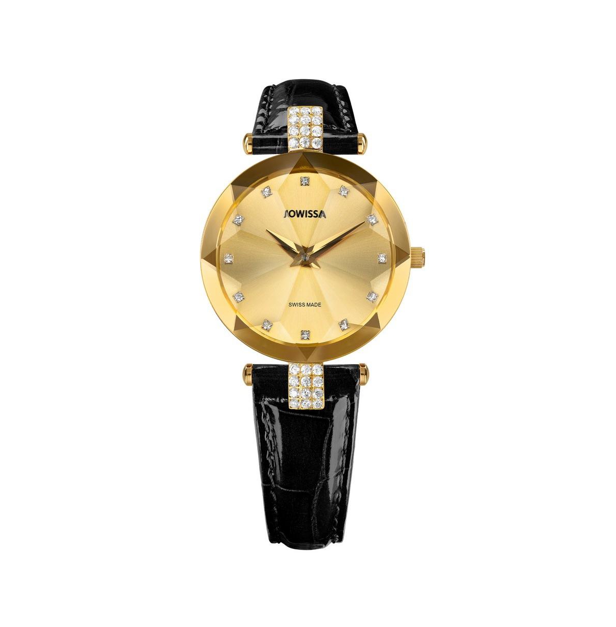 Facet Strass Swiss Gold Plated Ladies 30mm Watch - Gold