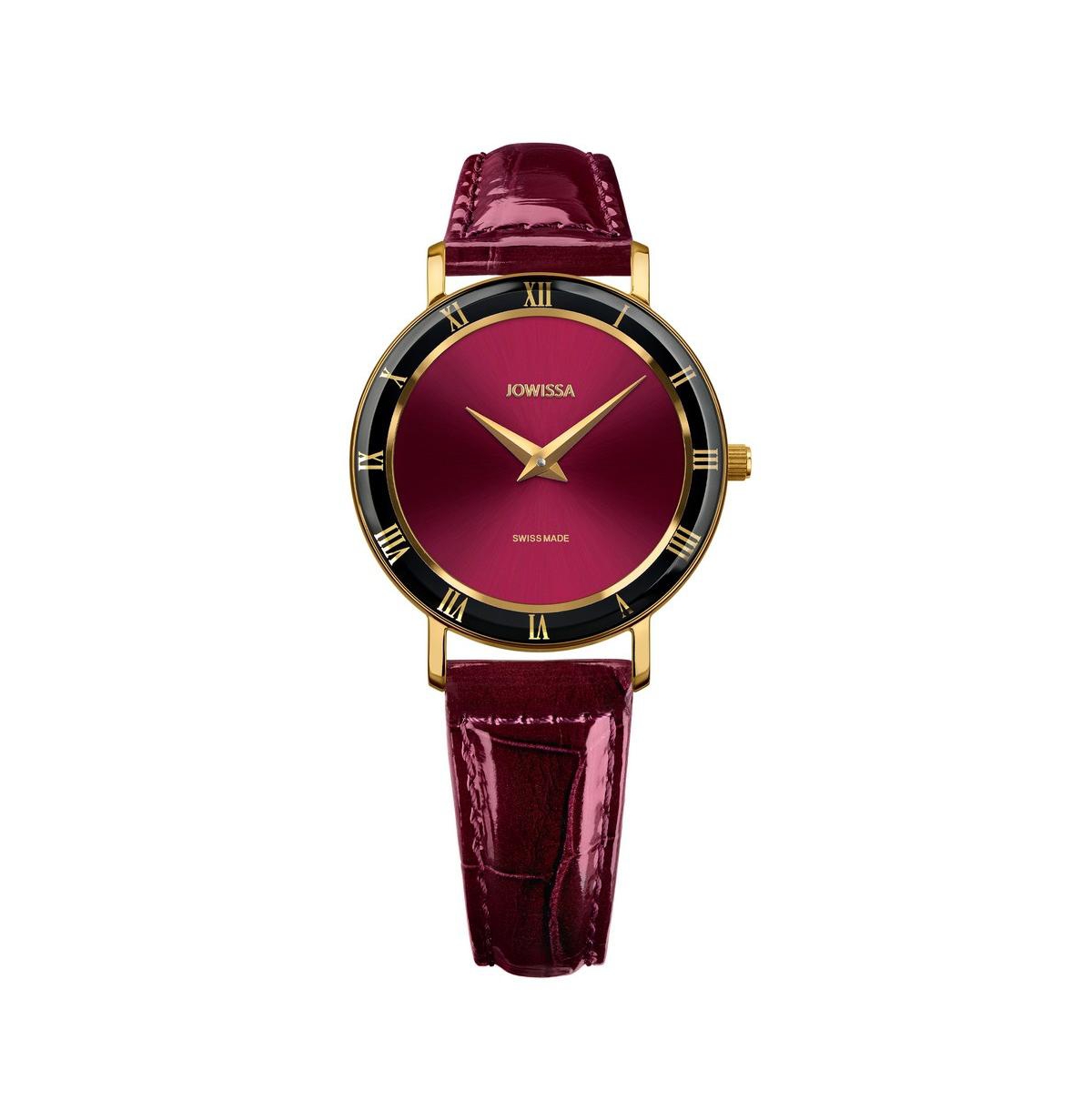 Roma Swiss Gold Plated Ladies 30mm Watch - Black & Burgundy Dial - Dark Red