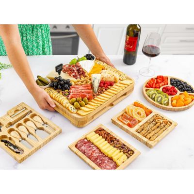 Premium Bamboo Cheese Board Deluxe Set with 4 Piece Knife Set