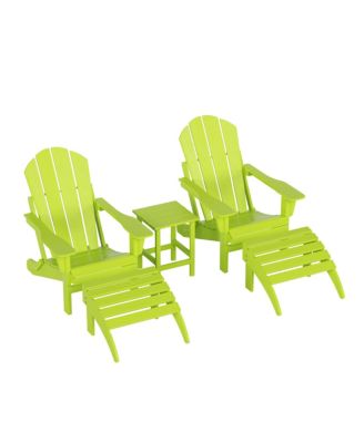 5 Piece Outdoor Adirondack Folding Chair with Ottoman Side Table Set
