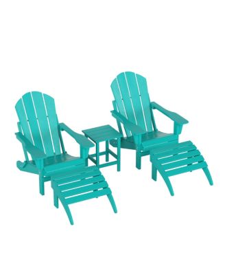 5 Piece Outdoor Adirondack Folding Chair with Ottoman Side Table Set