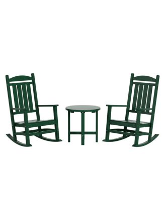 3 Piece Outdoor Porch Rocking Chairs with Round Side Table Set