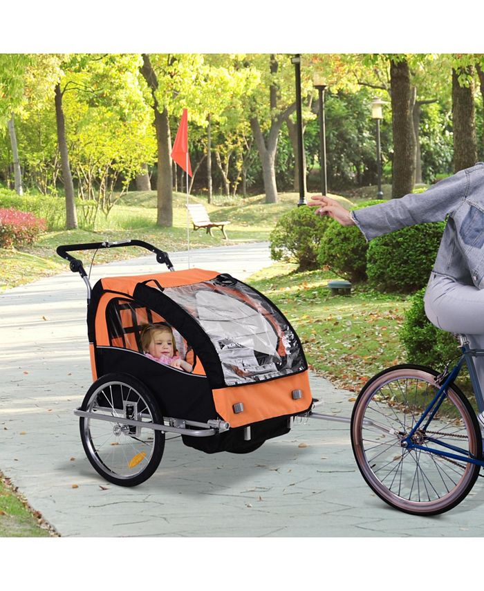 Aosom 2Seat Kid Bicycle Trailer with Windows and Canopy Coupler