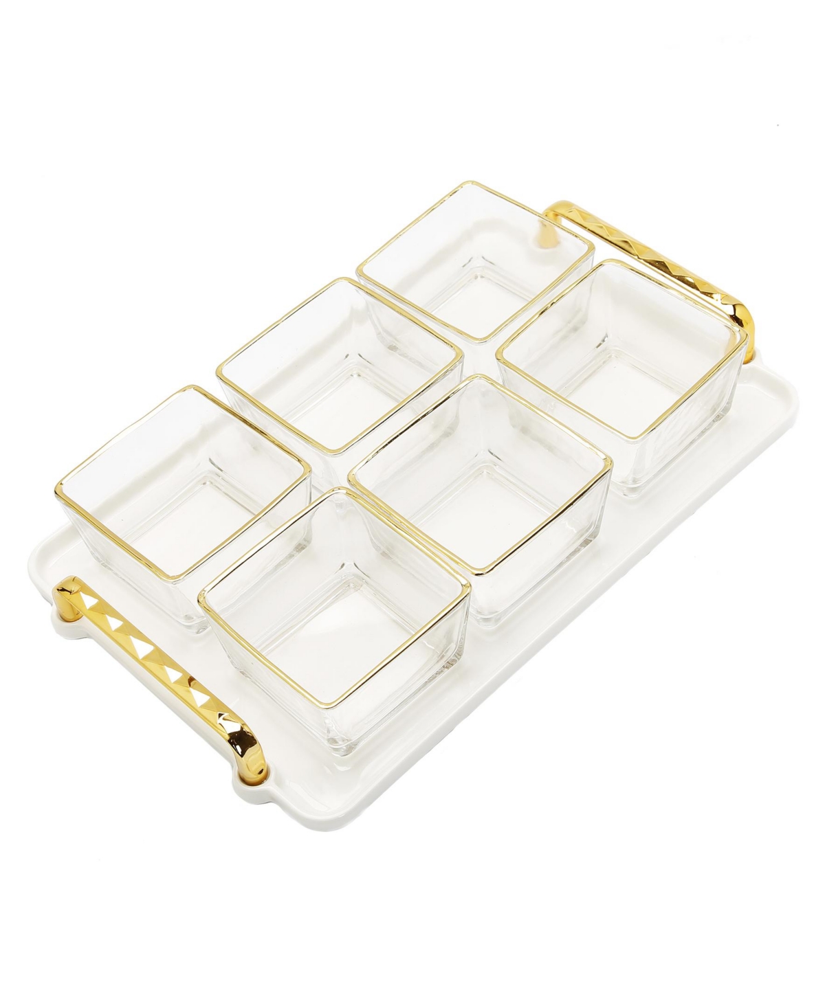 Classic Touch 6-piece Trimmed Glass Bowl On Serving Dish Tray Set In Gold