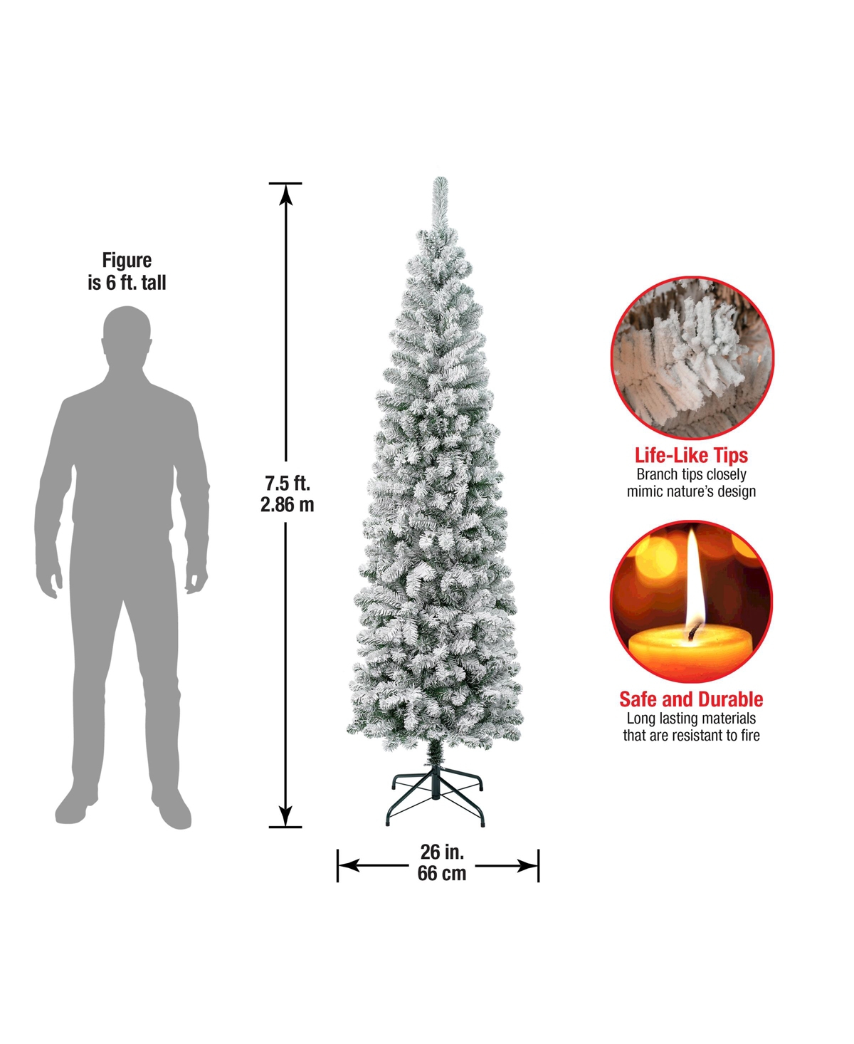National Tree Company First Traditions 7.5' Acacia Pencil Slim Flocked Tree In Green