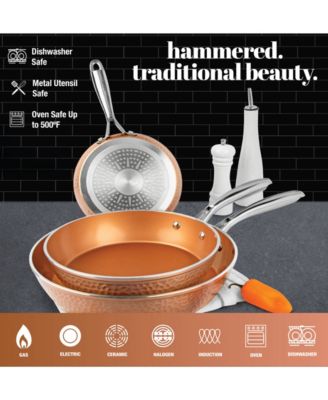 Hammered Copper 3-Piece Ti-Cerama Nonstick Frying Pan Set