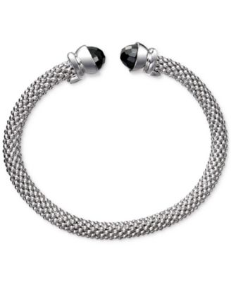 2-Pc. Set Cultured Freshwater Pearl (8 1/4 - 8 1/2mm) & Onyx Popcorn Cuff Bangle Bracelets in Sterling Silver