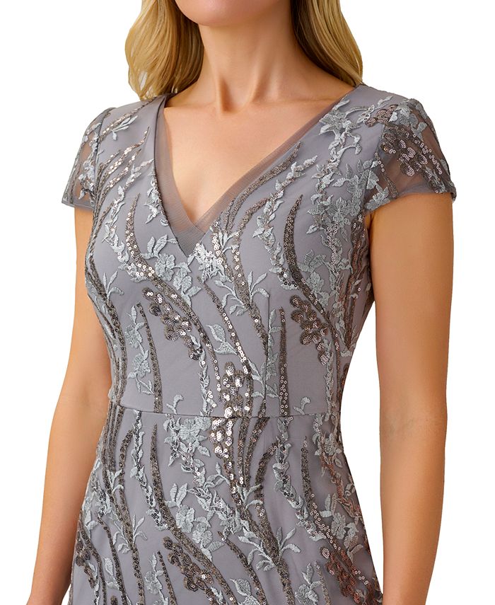 Adrianna Papell Women's Sequined Animal Print Short Sleeve Dress  Black - Gold Size 8
