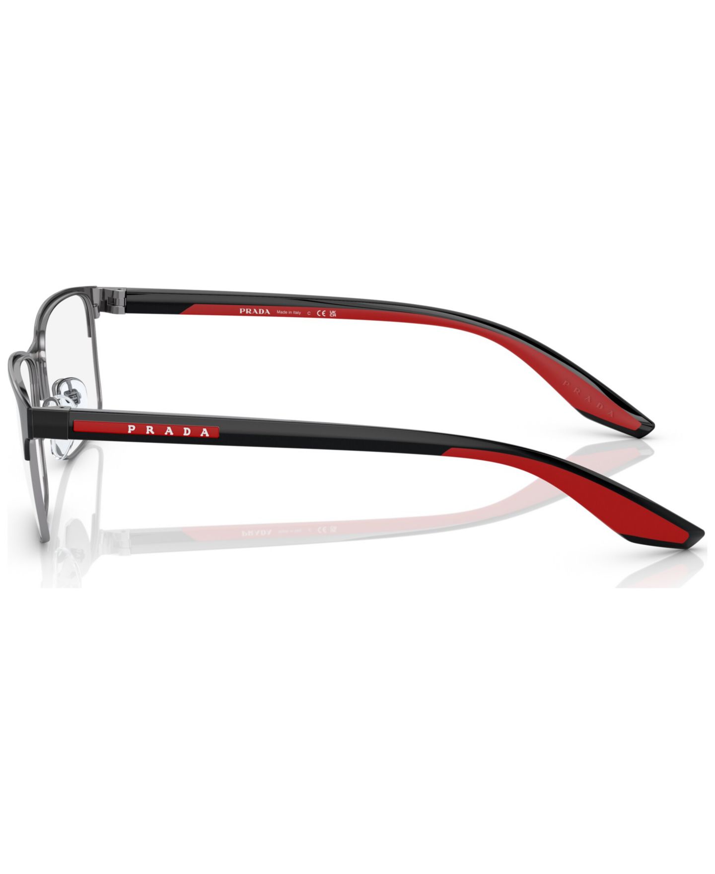 Мужские очки PRADA LINEA ROSSA Man Rectangle Metal PS 50PV Eyeglasses, цвет: Чёрный / Серебристый — фото 3