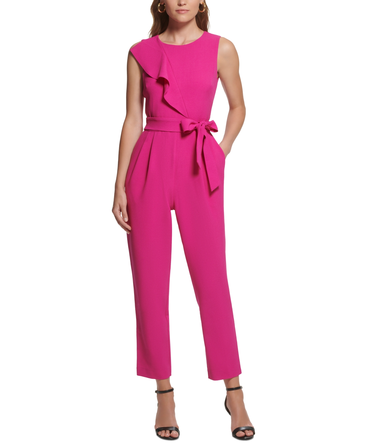 Jessica Howard Petite Ruffled Belted Jumpsuit In Fuchsia ModeSens