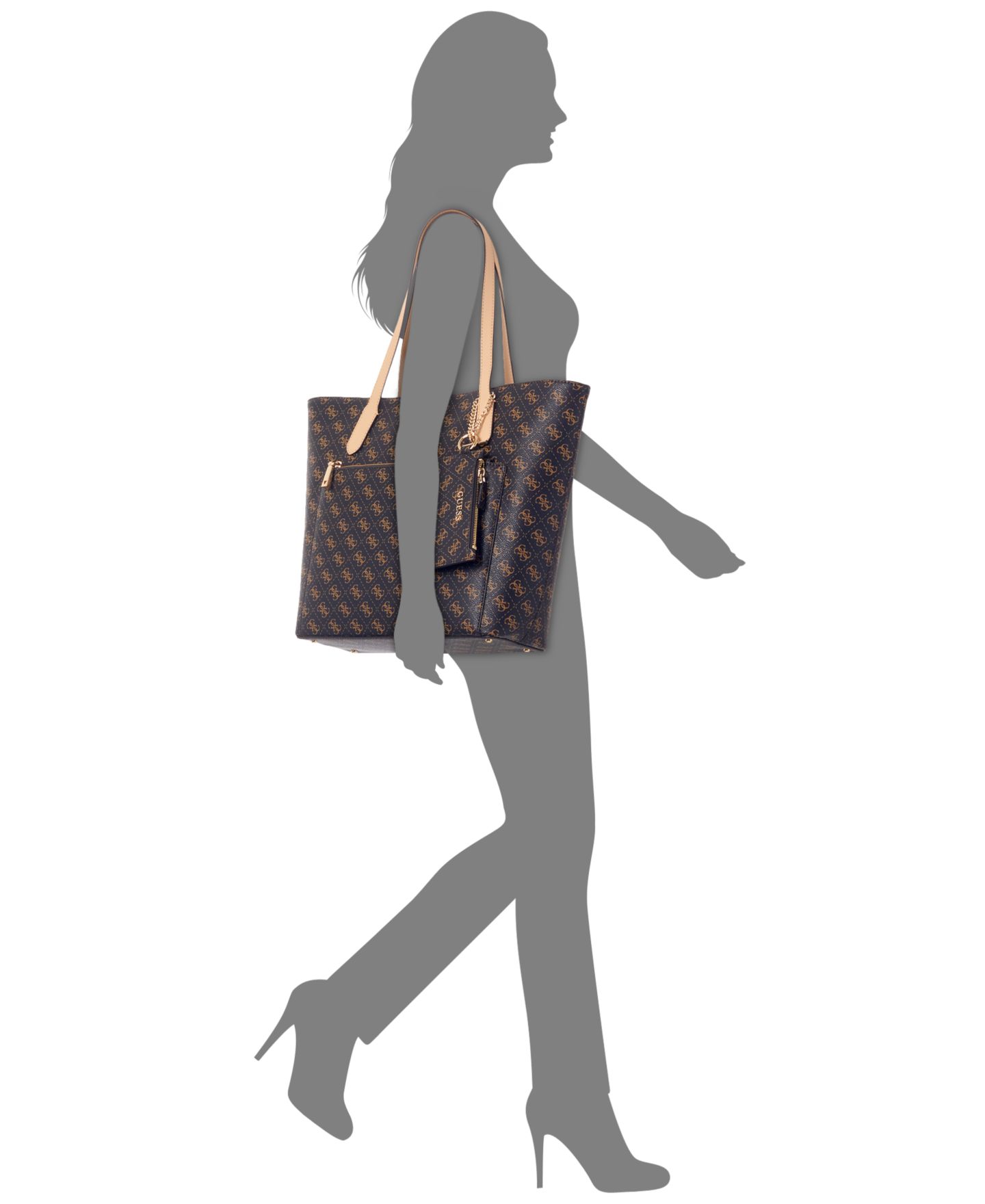Женская сумка GUESS Rylan Monogram Top Zip Tote, цвет: Коричневый — фото 2
