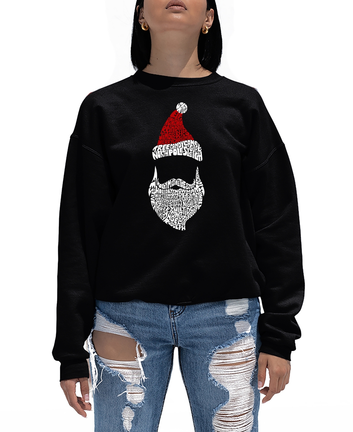 La Pop Art Women's Santa Claus Word Art Crewneck Sweatshirt In Black
