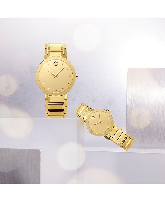Movado - Sapphire Women's Swiss Diamond (1/20 ct. t.w.) Gold-Tone PVD Bracelet Watch 28mm