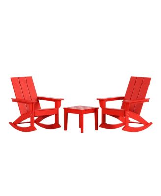 3 Piece Set Outdoor Modern Rocking Chairs with Square Side Table