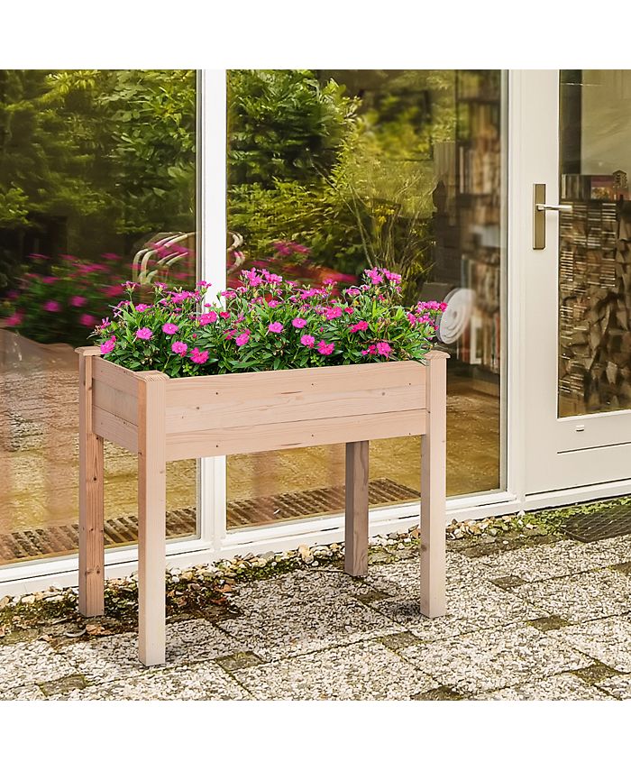 Outsunny Elevated Natural Garden Plant Stand Outdoor Flower Bed Box Wooden Macy's