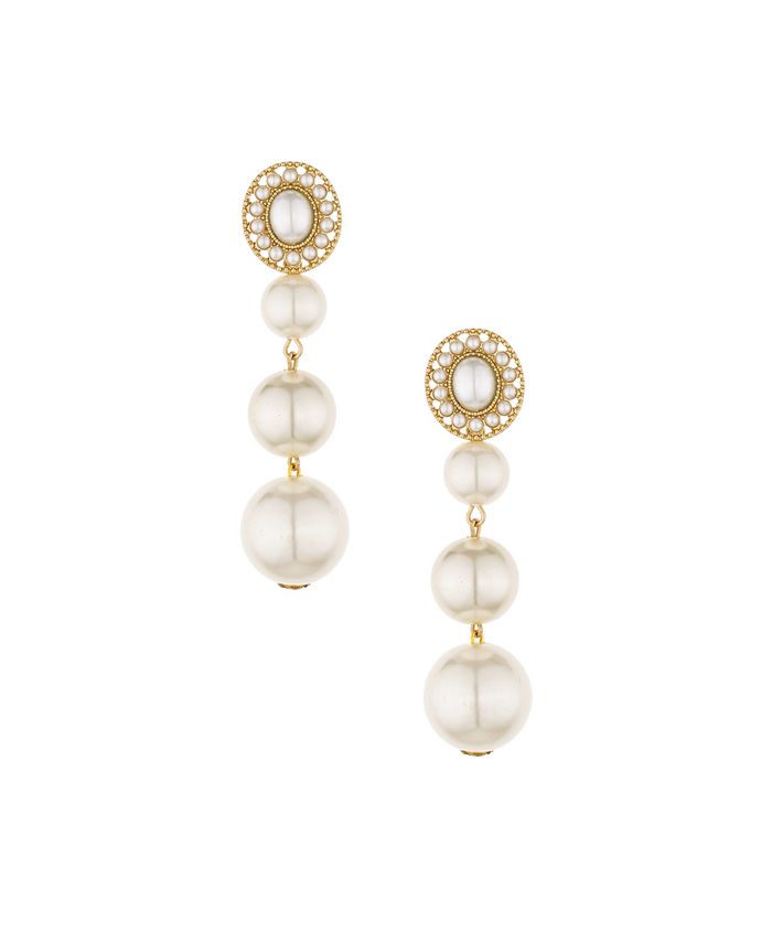 ETTIKA Graduating Imitation Pearl Earrings in 18K Gold Plating - Macy's