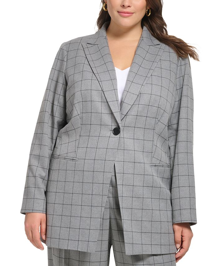 Calvin Klein Plus Size Windowpane One Button Topper Jacket Macy s