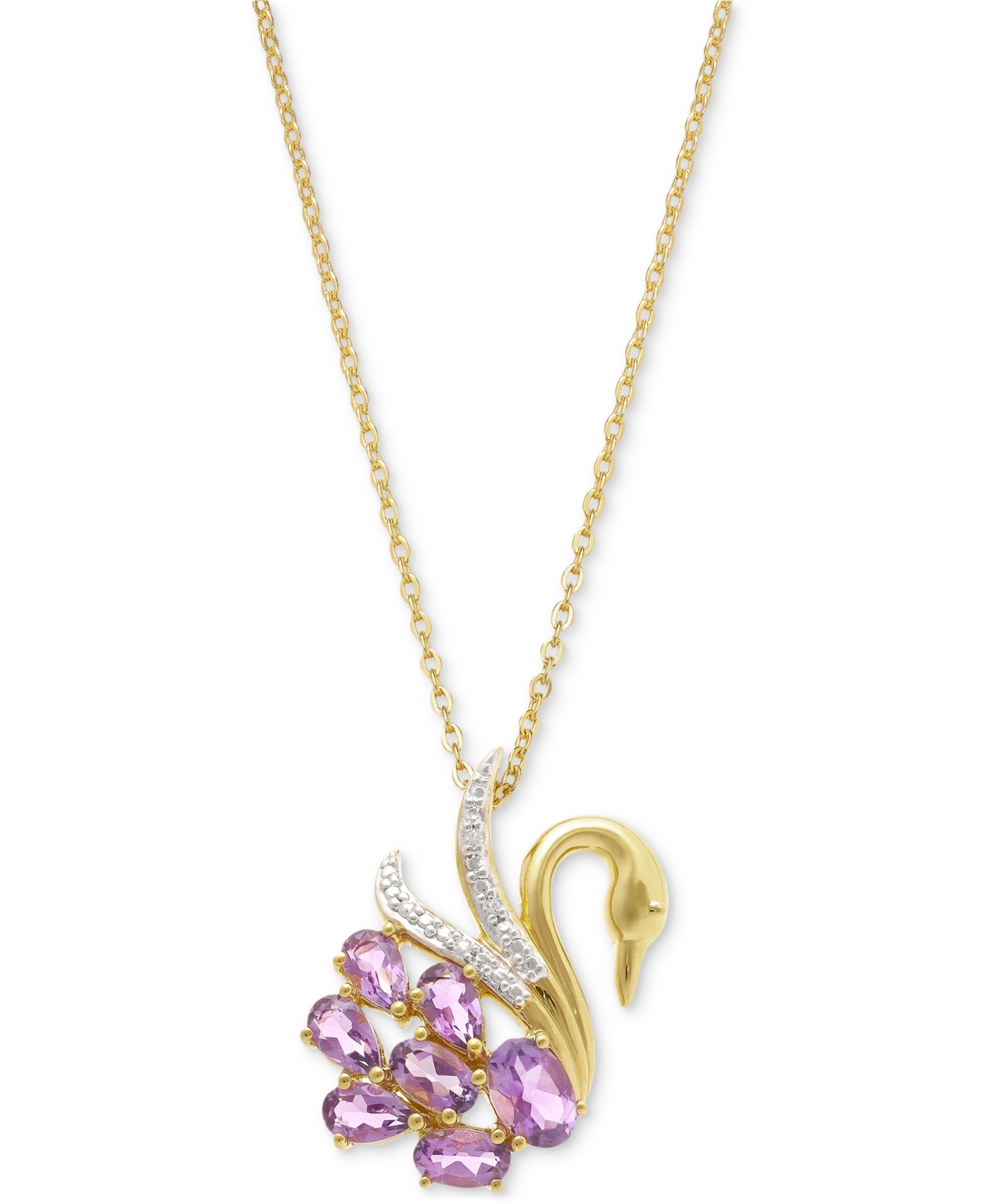 Macy's Amethyst (1-3/8 Ct. T.w.) & White Topaz Accent 18" Swan Pendant Necklace In 14k Gold-plated Sterling