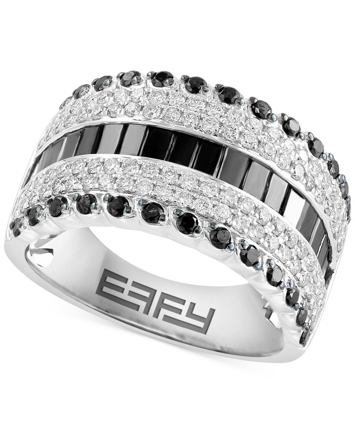 Effy Collection Effy White Diamond (3/4 Ct. T.w.) & Black Diamond (1-1/5 Ct. T.w.) Multirow Statement Ring In 14k Wh In K White Gold