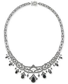 Onyx & Marcasite Dangle 18" Statement Necklace in Sterling Silver (Also in Cubic Zirconia)