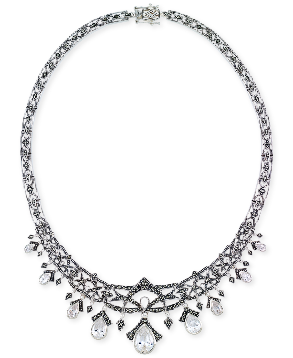 Macy's Onyx & Marcasite Dangle 18" Statement Necklace in Sterling Silver (Also in Cubic Zirconia)