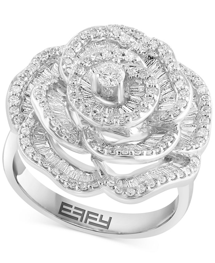 EFFY Collection EFFY® Diamond Baguette & Round Rose Ring (1-1/3 ct. t.w.)  in 14k White Gold - Macy's