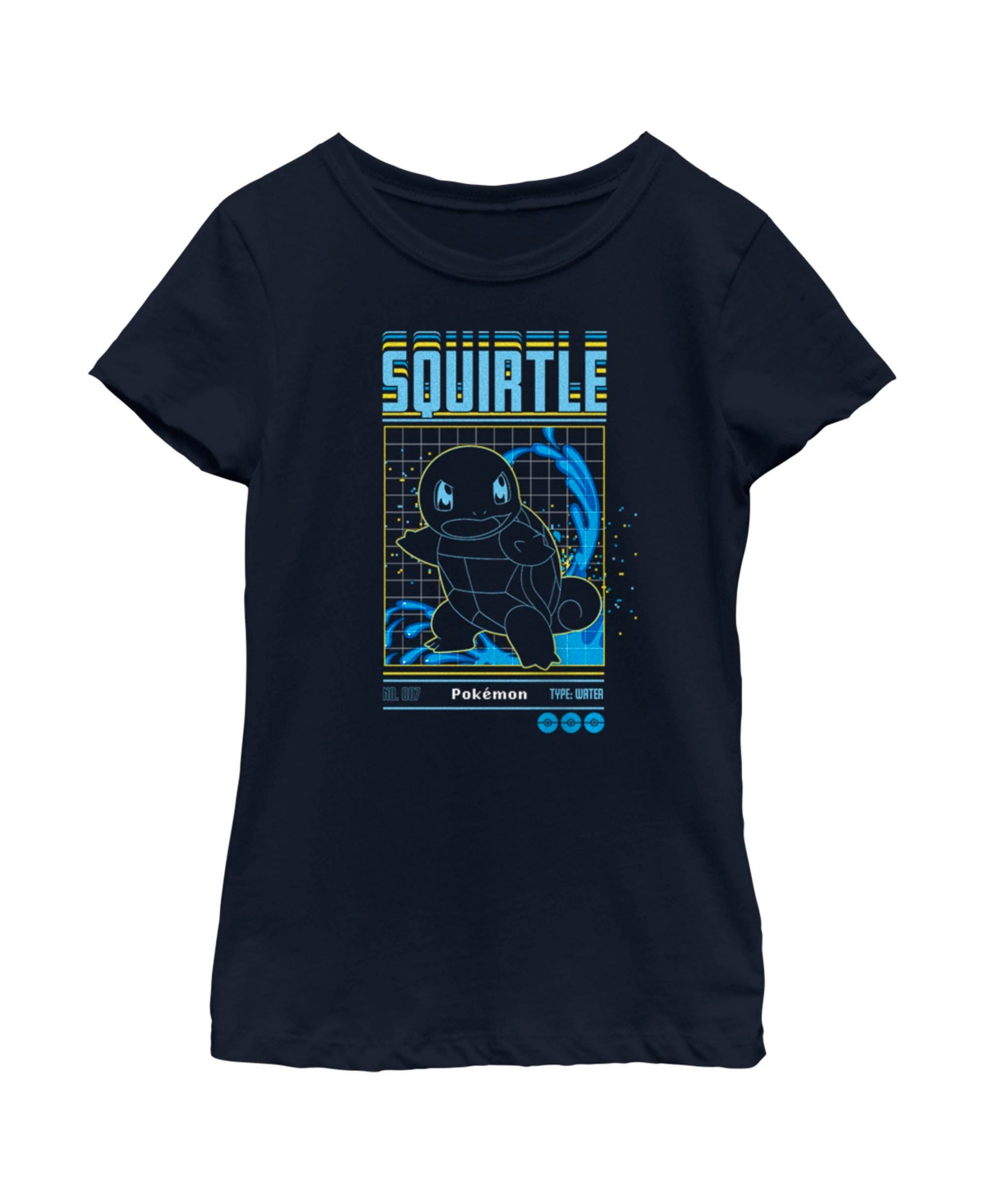 Nintendo Kids' Girl's Pokemon Squirtle Retro Grid Child T-shirt In Navy Blue