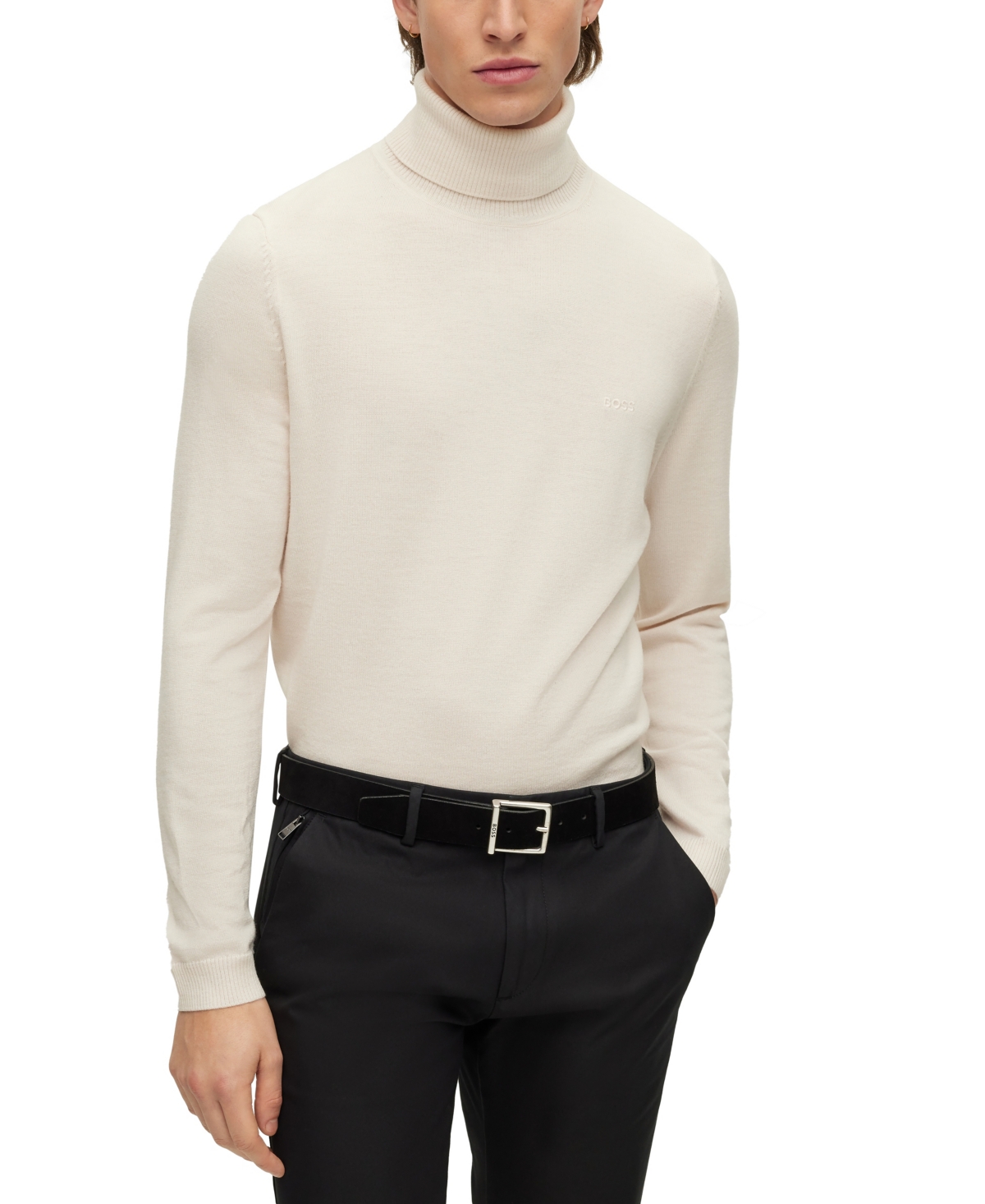 Hugo Boss Boss By  Men's Regular-fit Roll Neck Extra-fine Merino Wool Sweater In Open White