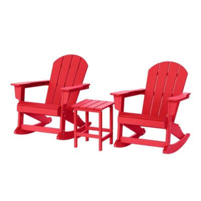 3 Piece set Outdoor Patio Poly Adirondack rocking chairs with side table