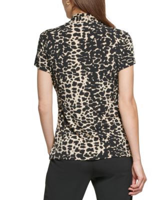 売れ筋商品|||ダナ キャラン ニューヨーク カットソー トップス レディース Petite Animal-Print Draped Surplice Blouse, Created for Macy's Black/Tan DKNY Petite Animal-Print Draped Surplice Blouse, Created for