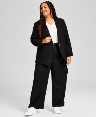 AND NOW THIS NOW THIS TRENDY PLUS SIZE OVERSIZED BLAZER WIDE LEG PLEATED CARGO PANTS